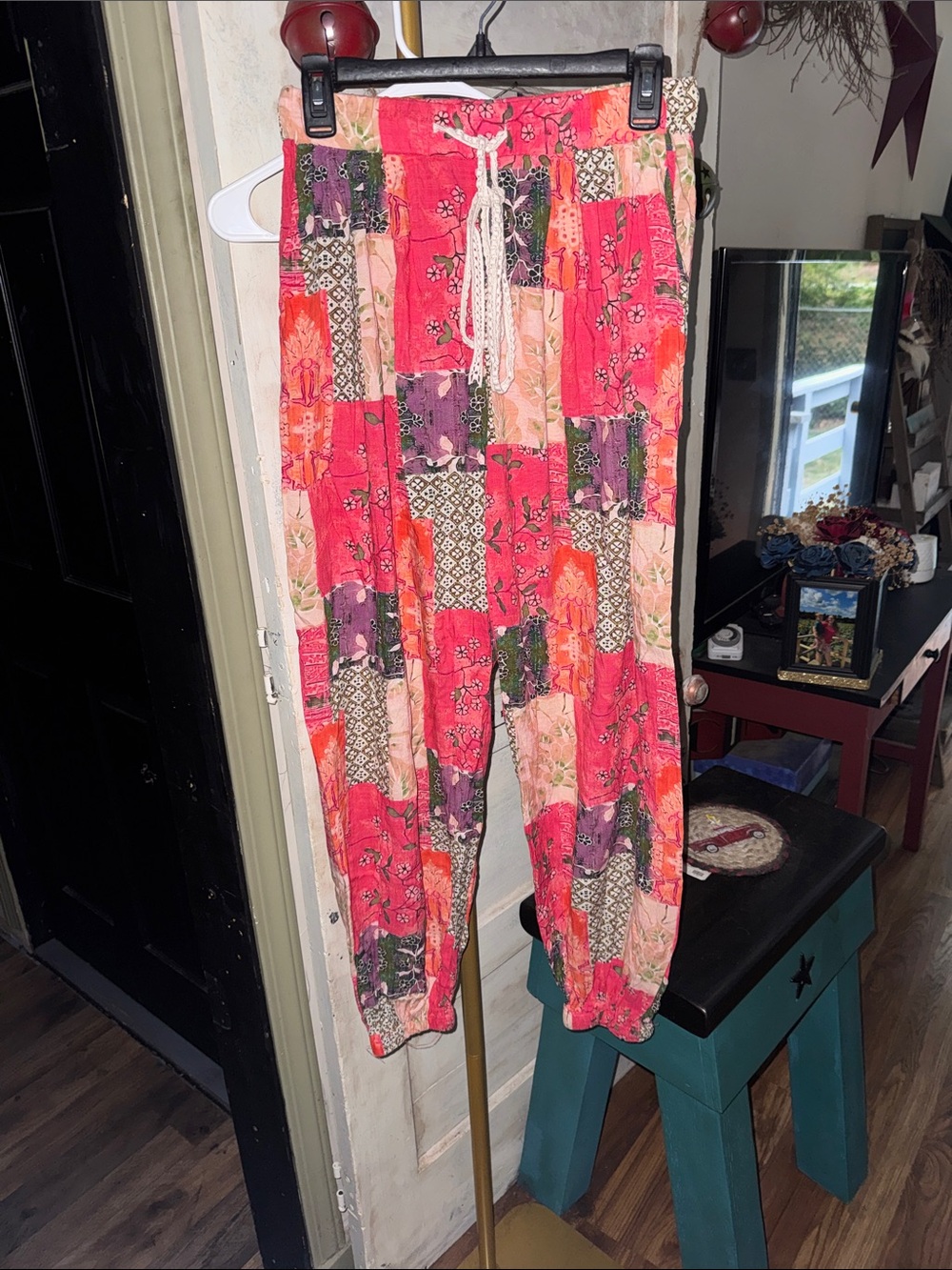 POL Patchwork Pink Boho Jogger Pants with Drawstring
